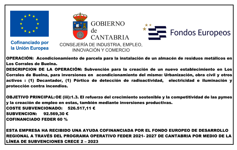 Subvención cofinanciada por el Fondo Europeo de Desarrollo Regional